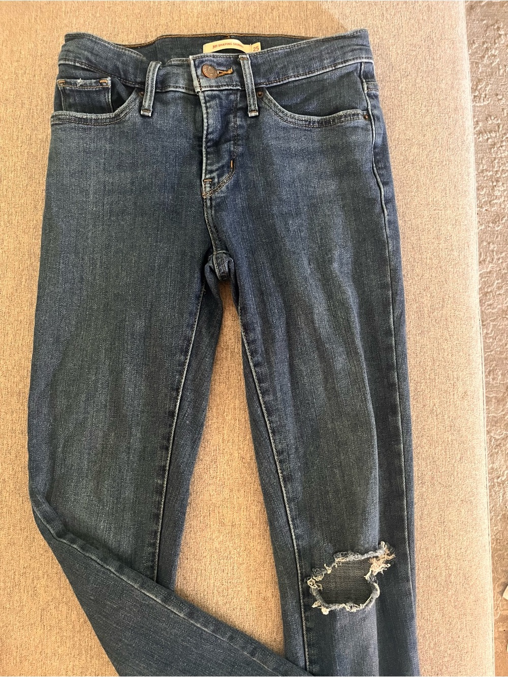 Signature by Levi Strauss Indigo Skinny Jeans with Knee Distress